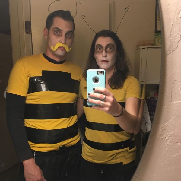 2 people dressed as zom-bees