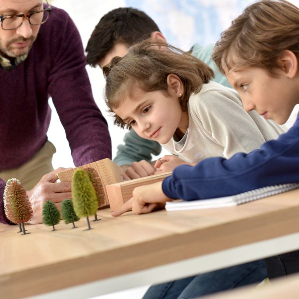 Children working on a model city. 