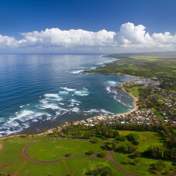 Blue sky and water and coast of Waialua Bay Hawaii