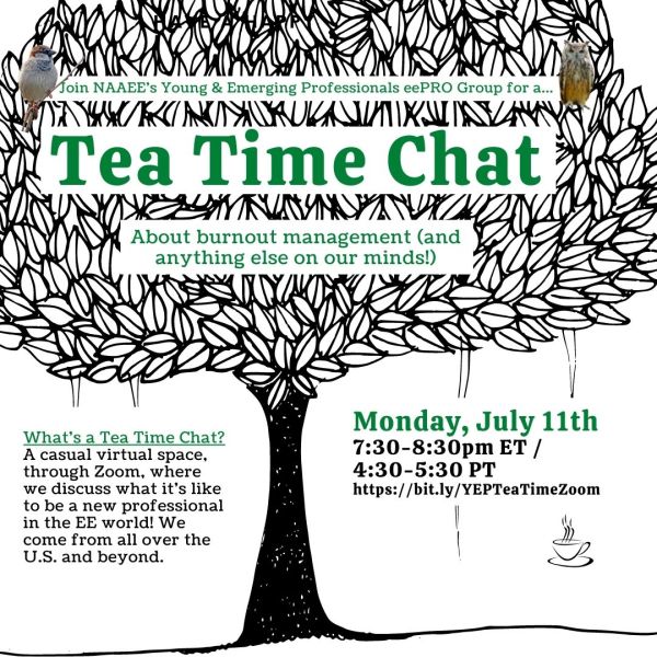 A black sketch of a tree with a photo of a sparrow on the left and a photo of an owl on the right. Green text is included in body of post.