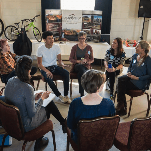 A group of high school students and resource professionals participate in an Open Space discussion on water issues. Image Credit: Andrea Holland Sears.