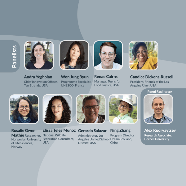 Gray background graphic of presentation speakers