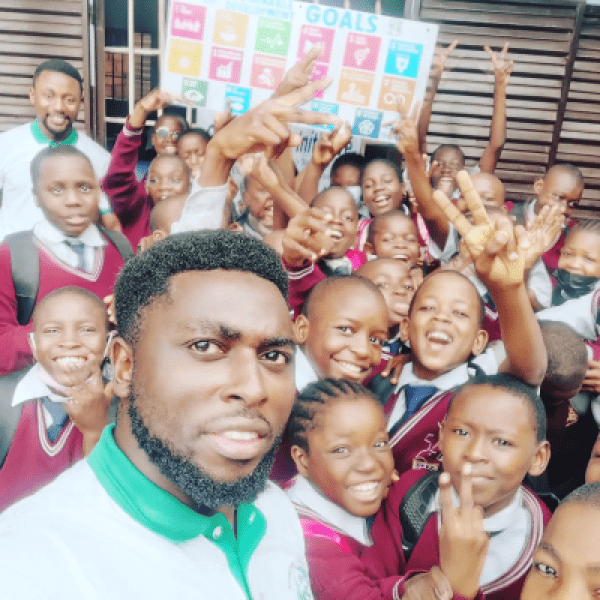  A group photo of CEE Change Fellow Harrison Ashangwa with Students at a secondary school in Yaoundé