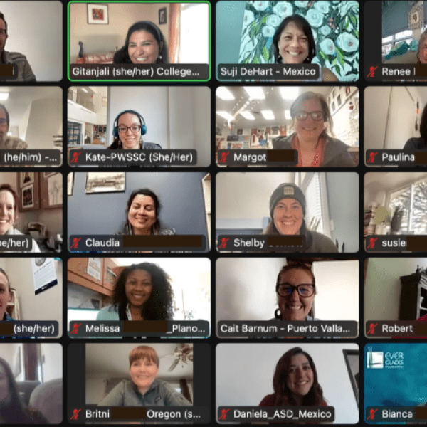 Screenshot of participants from the Systems Thinking for Climate Education and Civic Action virtual workshop Series.