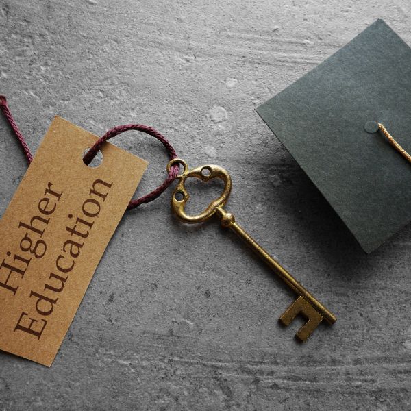 Higher education key tag with graduation cap
