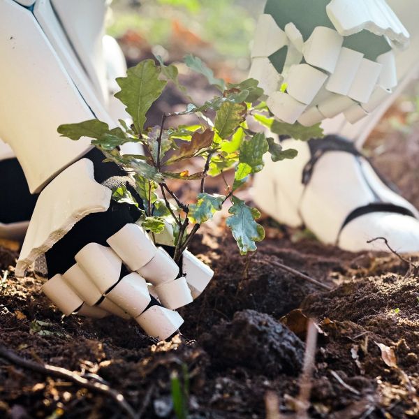 Robot arm planting a seedling