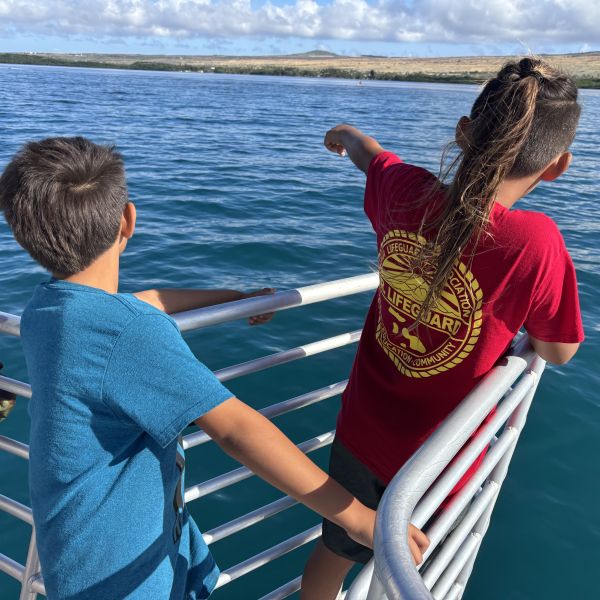 kids on whale watch boat