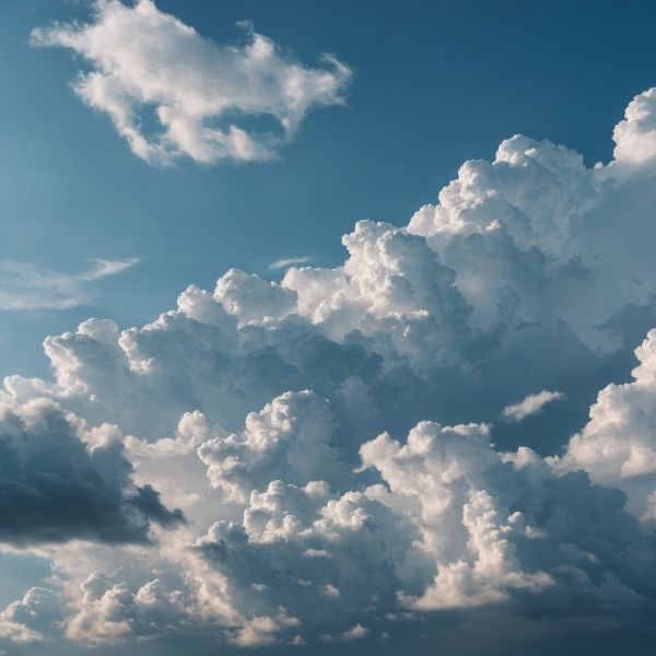 A cloudy blue sky.