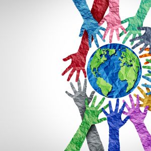 Arms reaching out to globe